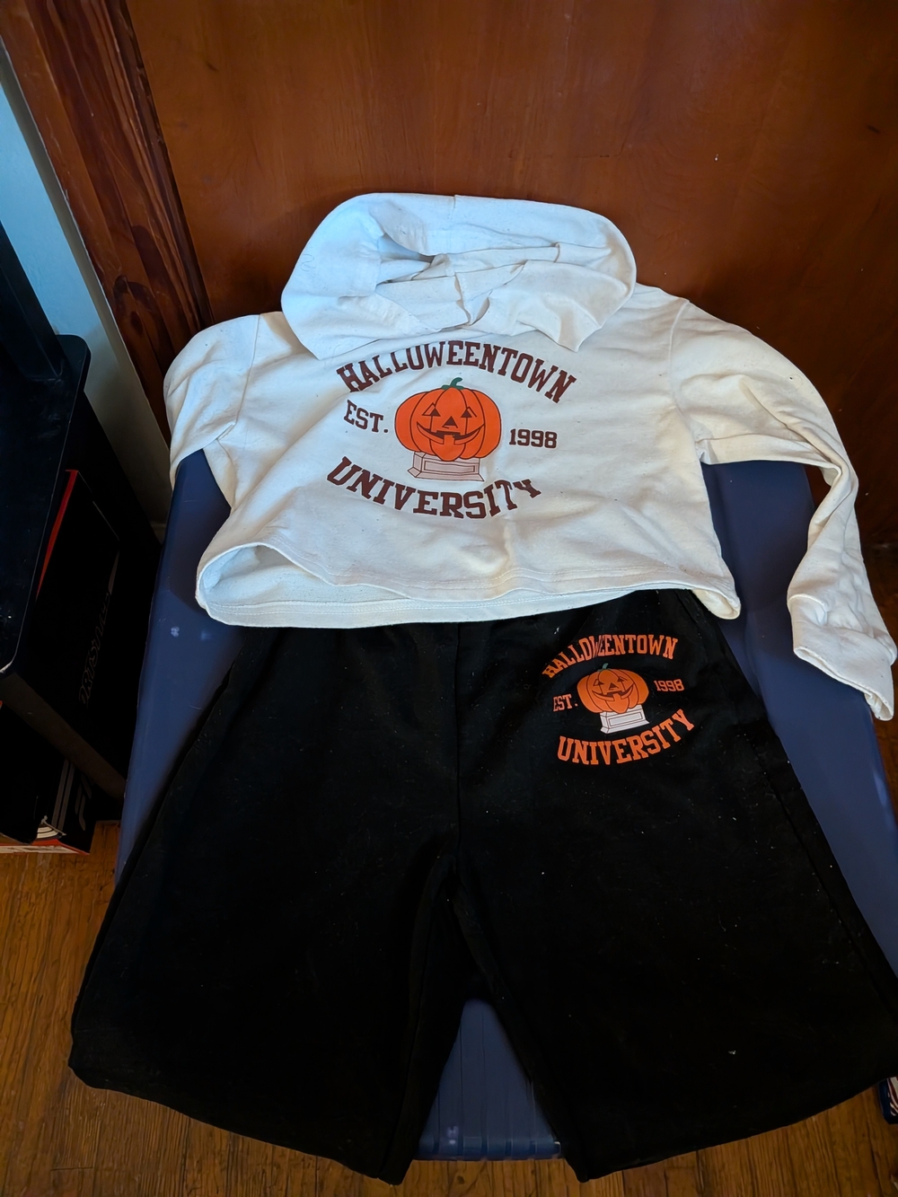 SHEIN White Hoodie & Black Pants Kids Halloween Matching Set